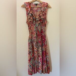 Lauren Ralph Lauren Red and Pink Fit and Flare Midi Dress